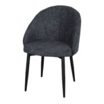 Chaise rembourrée bleue Clara en tissu avec pieds noirs style Mid-Century.