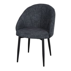 Chaise rembourrée bleue Clara en tissu avec pieds noirs style Mid-Century.