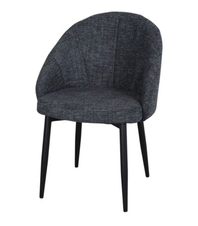 Chaise rembourrée bleue Clara en tissu avec pieds noirs style Mid-Century.