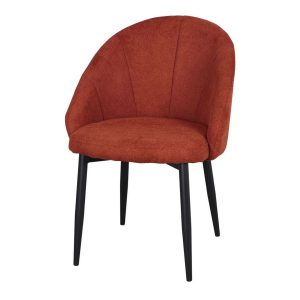 Chaise rembourrée terracotta Clara en tissu avec pieds noirs style Mid-Century.