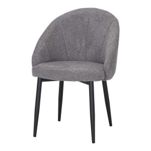 Chaise Clara tissu gris avec pieds noirs, chaise mid-century pour salle à manger moderne