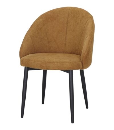 Chaise rembourrée moutarde Clara en tissu avec pieds noirs style Mid-Century.