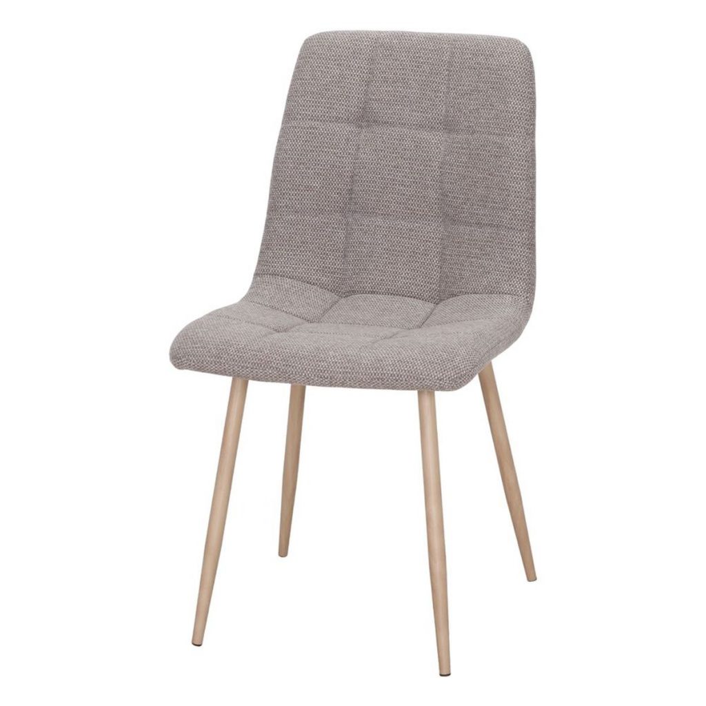 Chaise tapissée beige Sienna avec piètement effet bois dans une cuisine ou salle a manger.