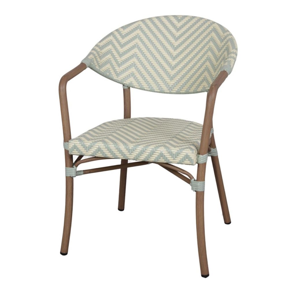 Chaise Ludine en aluminium imitation bambou et tressage rotin synthétique, idéal pour terrasse et jardin.