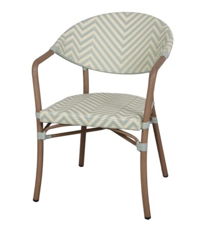 Chaise Ludine en aluminium imitation bambou et tressage rotin synthétique, idéal pour terrasse et jardin.