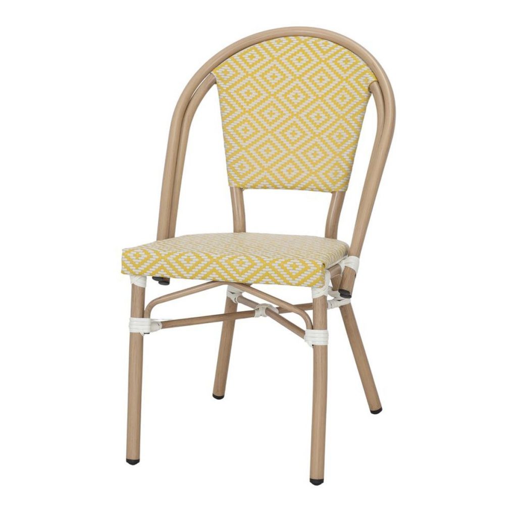 Chaise SOLÈNE jaune et blanche en rotin synthétique avec structure imitation bambou pour extérieur