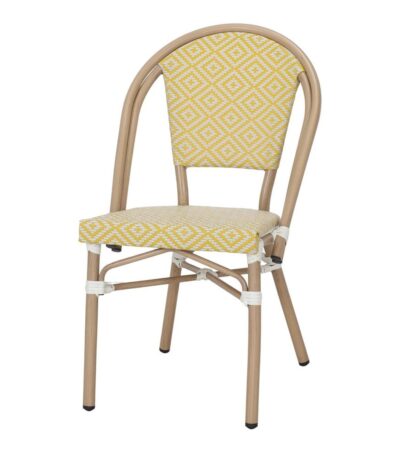 Chaise SOLÈNE jaune et blanche en rotin synthétique avec structure imitation bambou pour extérieur