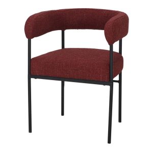 chaise rembourrée salle a manger elie_esprit rotin home (2) Chaise Elie en tissu bordeaux avec structure noire, chaise contemporaine avec accoudoirs arrondis pour intérieur élégant
