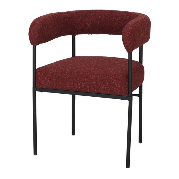 chaise rembourrée salle a manger elie_esprit rotin home (2) Chaise Elie en tissu bordeaux avec structure noire, chaise contemporaine avec accoudoirs arrondis pour intérieur élégant