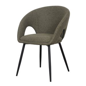 Chaise rembourrée verte Gina avec structure noire pour salle à manger.