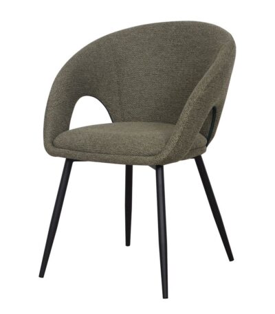 Chaise rembourrée verte Gina avec structure noire pour salle à manger.