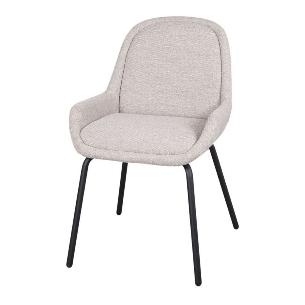 Chaise rembourrée Olivia en tissu avec structure métal noir, chaise contemporaine avec accoudoirs pour intérieur