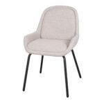Chaise rembourrée Olivia en tissu avec structure métal noir, chaise contemporaine avec accoudoirs pour intérieur