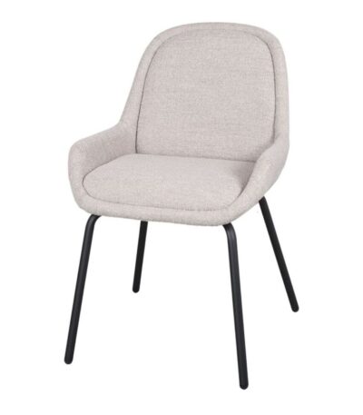 Chaise rembourrée Olivia en tissu avec structure métal noir, chaise contemporaine avec accoudoirs pour intérieur