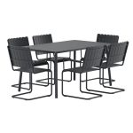 Ensemble repas Holy noir avec table rectangulaire et six chaises en acier