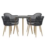 Ensemble repas Anita noir avec table ronde en céramique et quatre fauteuils