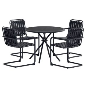 Ensemble repas Chelsy avec table ronde et quatre chaises en métal.