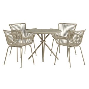 Ensemble repas Sibel beige avec table ronde et quatre chaises en métal