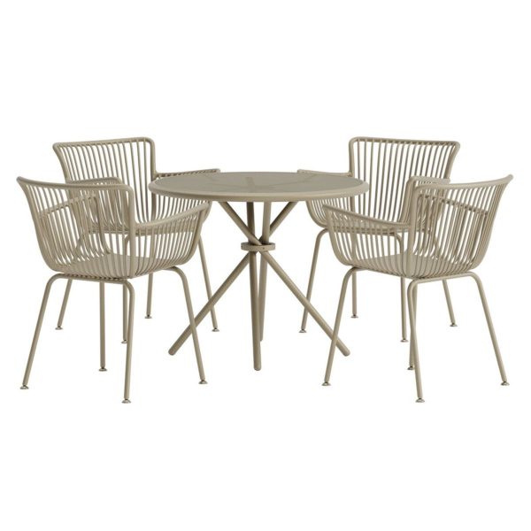 ensemble repas sibel_esprit rotin home (3) Ensemble repas Sibel beige avec table ronde et quatre chaises en métal