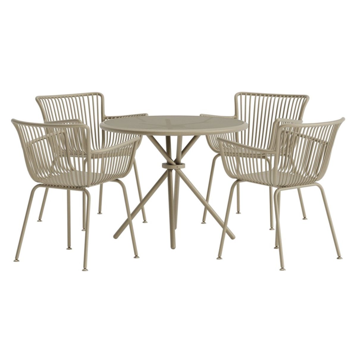 Ensemble repas Sibel beige avec table ronde et quatre chaises en métal