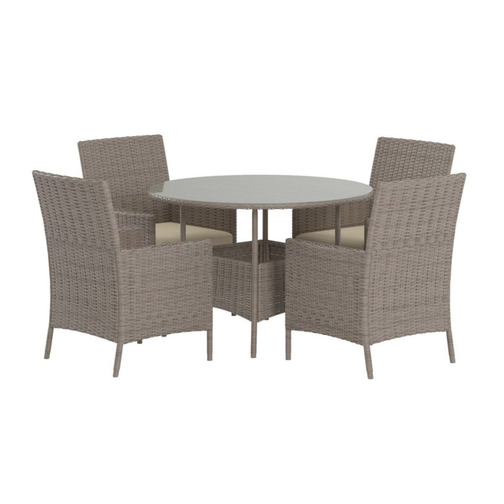 Ensemble repas jardin Lexa en résine tressée avec table ronde et fauteuils pour terrasse extérieure
