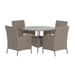 Ensemble repas jardin Lexa en résine tressée avec table ronde et fauteuils pour terrasse extérieure