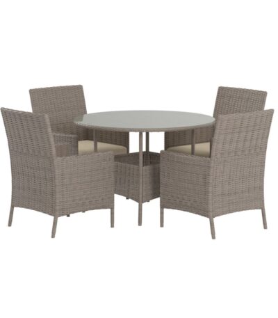 Ensemble repas jardin Lexa en résine tressée avec table ronde et fauteuils pour terrasse extérieure