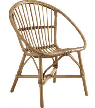 Fauteuil coquille en rotin Léon avec tressage ajouré, fauteuil vintage en rotin pour salon ou véranda