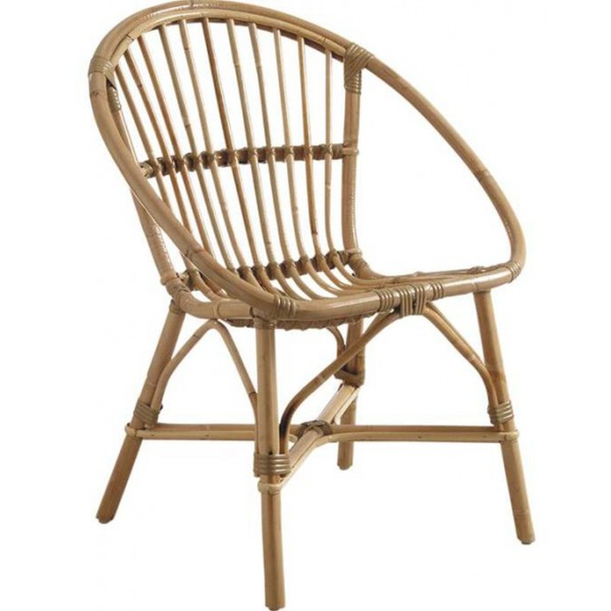 Fauteuil coquille en rotin Léon avec tressage ajouré, fauteuil vintage en rotin pour salon ou véranda