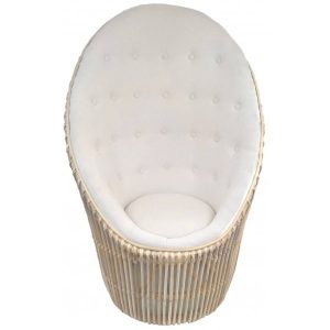Fauteuil en rotin COCOON avec haut dossier et coussins écrus, fauteuil rotin confortable pour salon ou véranda