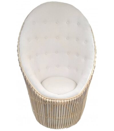 Fauteuil en rotin COCOON avec haut dossier et coussins écrus, fauteuil rotin confortable pour salon ou véranda