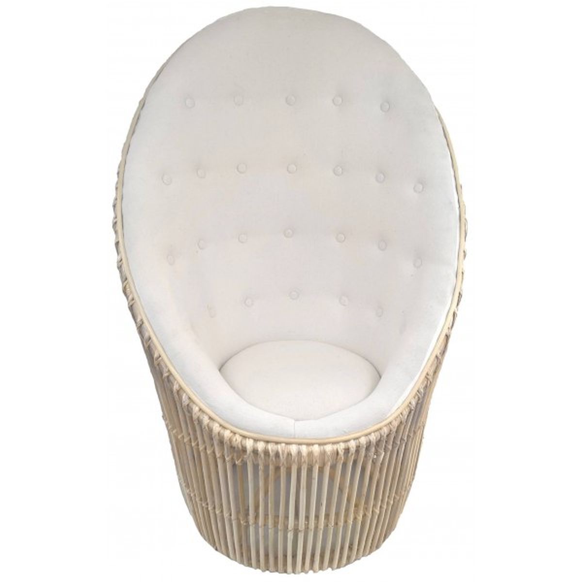 Fauteuil en rotin COCOON avec haut dossier et coussins écrus, fauteuil rotin confortable pour salon ou véranda