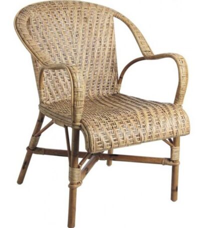 Fauteuil en rotin Gabin en rotin naturel style bistrot avec accoudoirs pour salon ou véranda