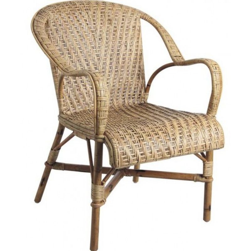 Fauteuil en rotin Gabin en rotin naturel style bistrot avec accoudoirs pour salon ou véranda
