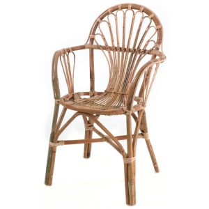Fauteuil en rotin Malo avec dossier en éventail ajouré, fauteuil rotin Manau pour salon ou véranda