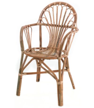 Fauteuil en rotin Malo avec dossier en éventail ajouré, fauteuil rotin Manau pour salon ou véranda
