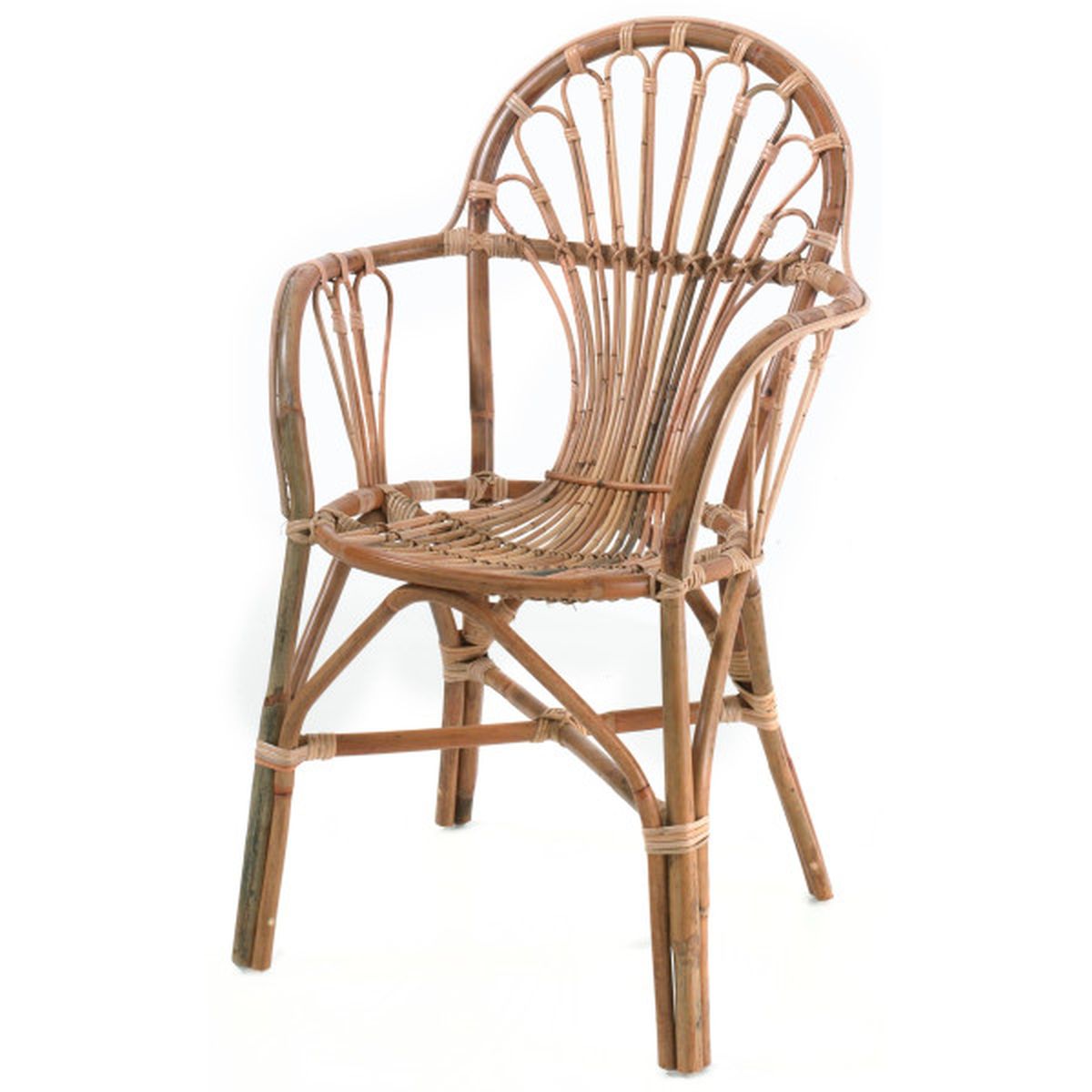 Fauteuil en rotin Malo avec dossier en éventail ajouré, fauteuil rotin Manau pour salon ou véranda