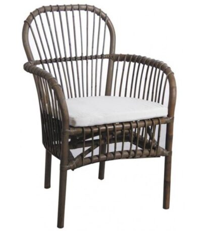 Fauteuil en rotin NOA avec coussin, fauteuil rotin ajouré blanc ou gris pour salon ou véranda