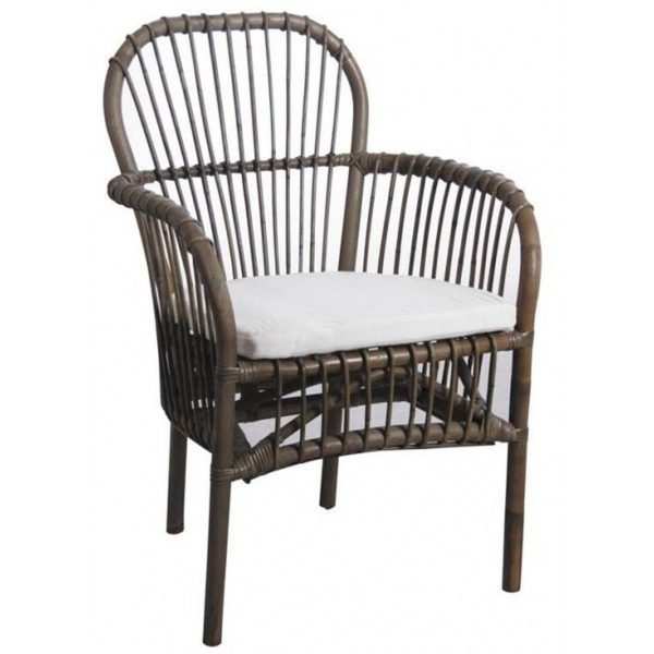 Fauteuil en rotin NOA avec coussin, fauteuil rotin ajouré blanc ou gris pour salon ou véranda