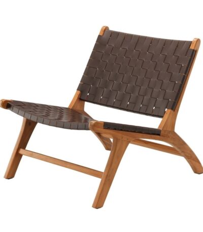 Fauteuil en bois Marlo avec tressage marron en polyuréthane et structure en teck, fauteuil design intérieur