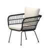 Fauteuil extérieur Isaure en acier noir avec coussin beige, fauteuil de jardin moderne pour terrasse ou balcon