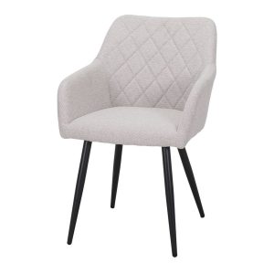 Chaise rembourrée beige Cliford en tissu avec accoudoirs et pieds noirs, pour salle a manger