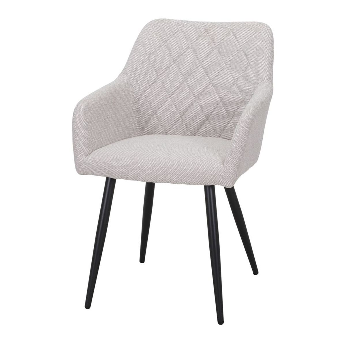 Chaise rembourrée beige Cliford en tissu avec accoudoirs et pieds noirs, pour salle a manger