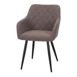 fauteuil tapissé cliford (5) Chaise rembourrée marron Cliford en tissu avec accoudoirs et pieds noirs, pour salle à manger.