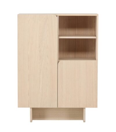 Meuble de rangement Tyra en bois clair avec niche ouverte et portes, meuble compact design épuré