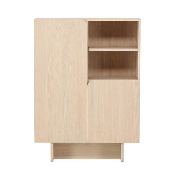 Meuble de rangement Tyra en bois clair avec niche ouverte et portes, meuble compact design épuré
