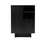 Meuble de rangement Tyra noir avec niche ouverte et portes, meuble d’appoint compact design épuré
