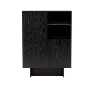Meuble de rangement Tyra noir avec niche ouverte et portes, meuble d’appoint compact design épuré