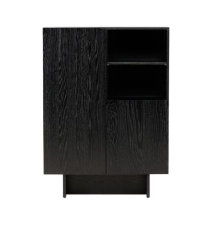 Meuble de rangement Tyra noir avec niche ouverte et portes, meuble d’appoint compact design épuré