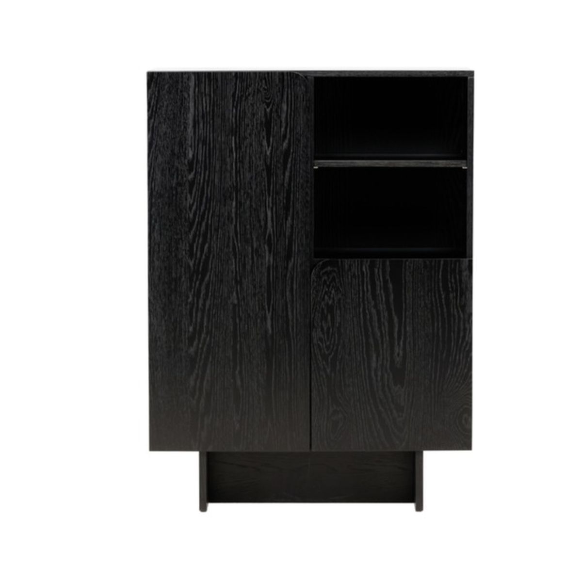 Meuble de rangement Tyra noir avec niche ouverte et portes, meuble d’appoint compact design épuré